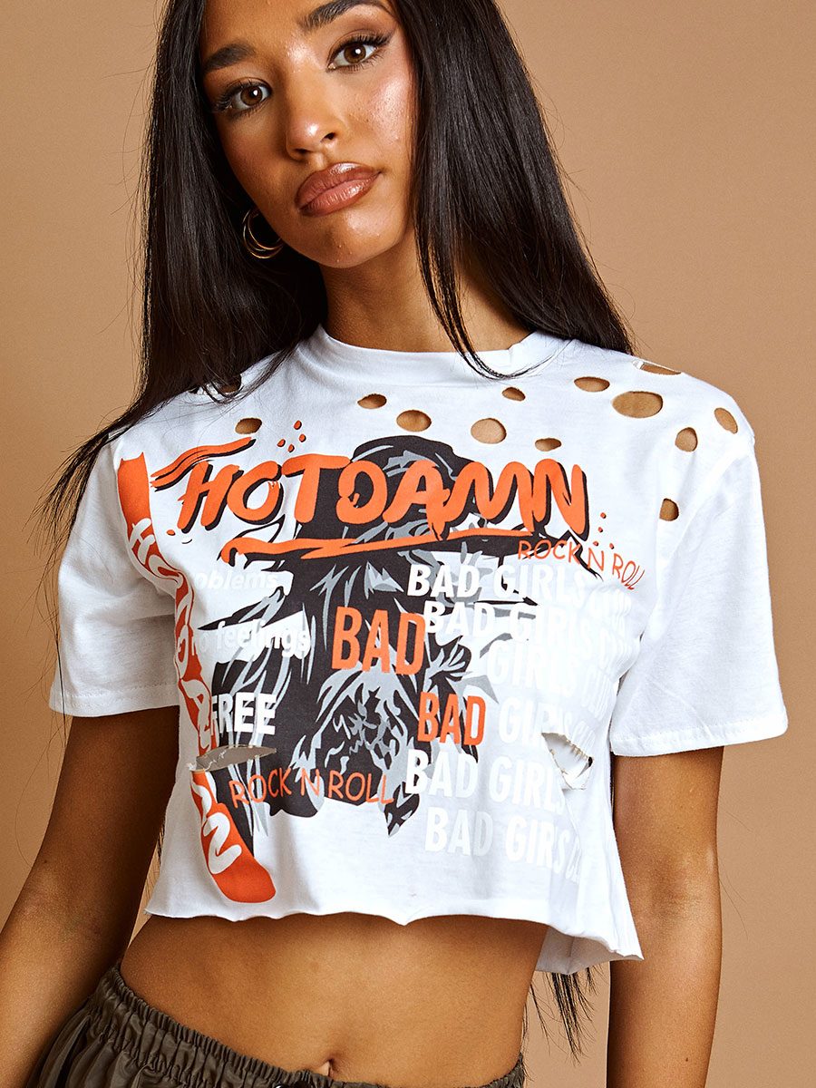Hot Damn Graphic Laser Cut Crop Top | Go Wholesale