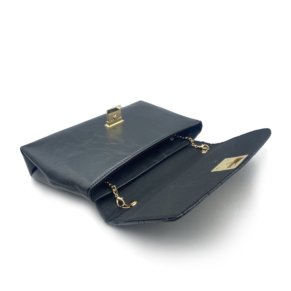 Amelia Isabella Faux Leather Turnlock Evening Bag - Black | Go Wholesale