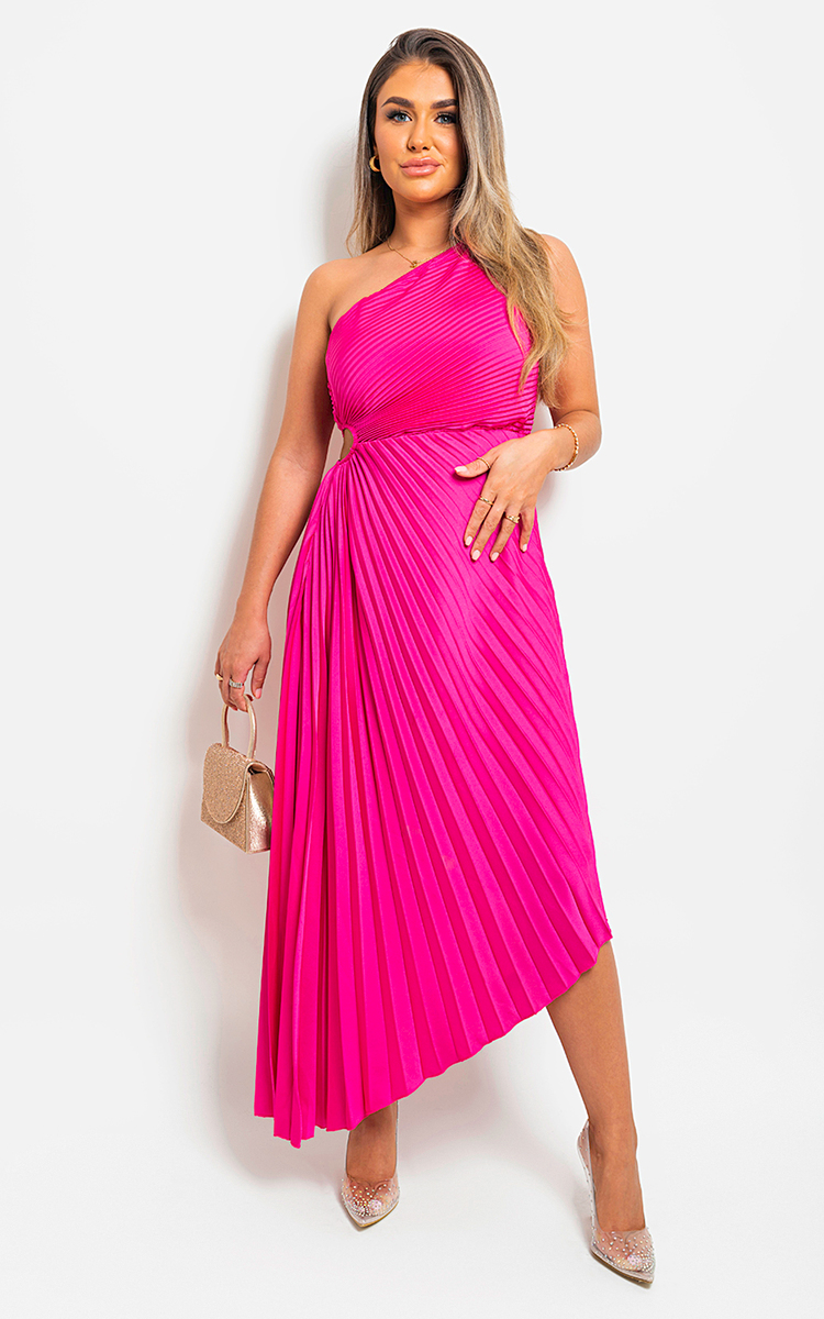 Shoulder Cut Out Pleated Party Dress Go Wholesale
