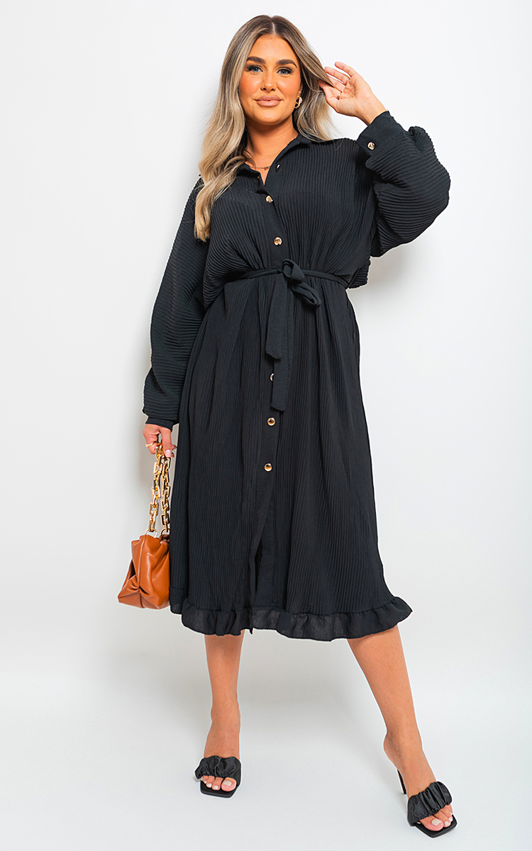 Frill Button Tie Waist Midi Dress Go Wholesale