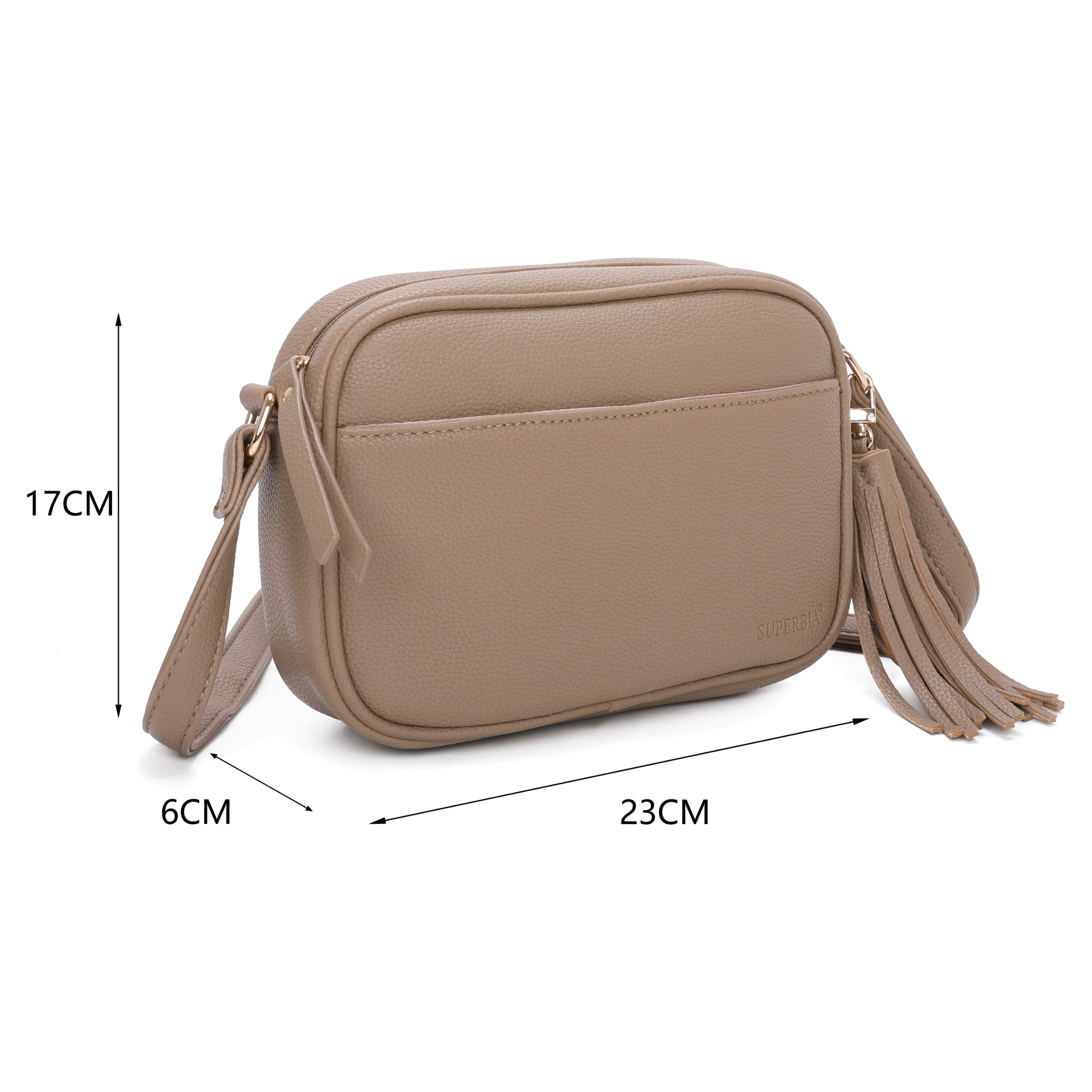 Soft Pu Camera Bag Cross Body Bag with Front Pocket and Tassel Details