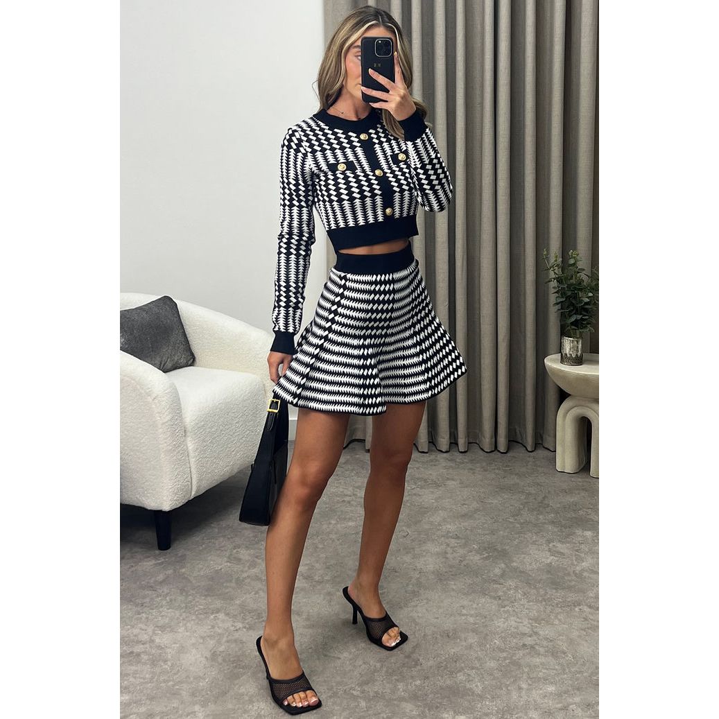 Black And White Houndstooth Skirt Set Go Wholesale