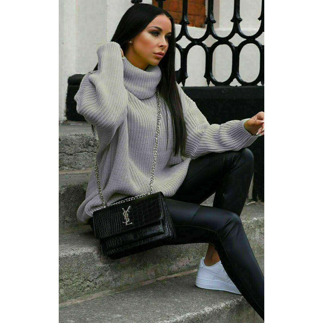 GREY KNITTED HIGH NECK OVERSIZED JUMPER DRESS Go Wholesale