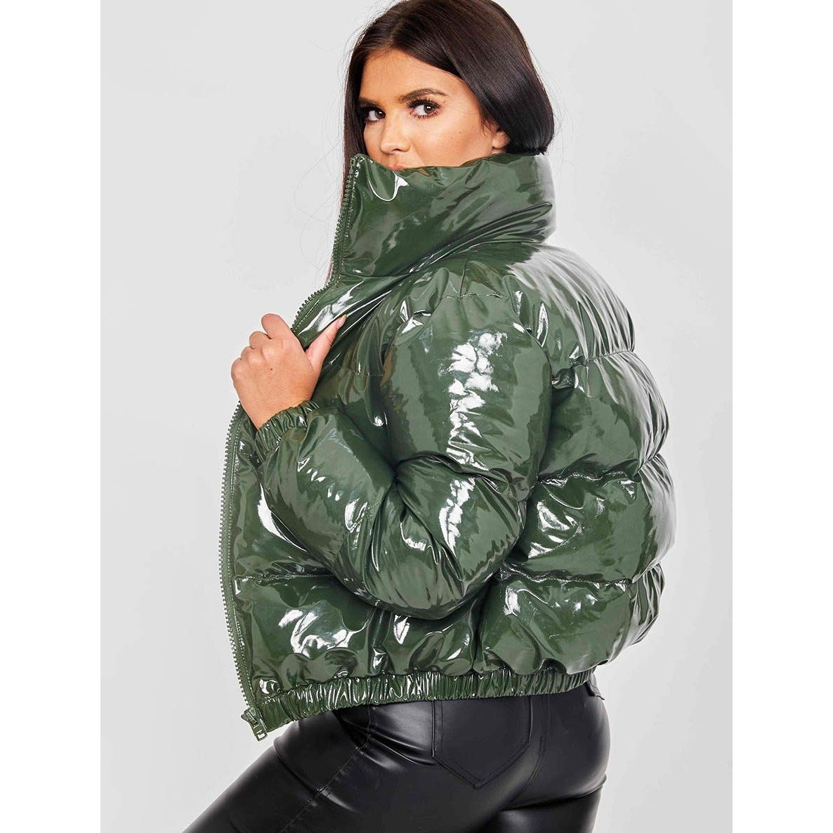 PVC Leather Cropped Puffer Jacket Go Wholesale