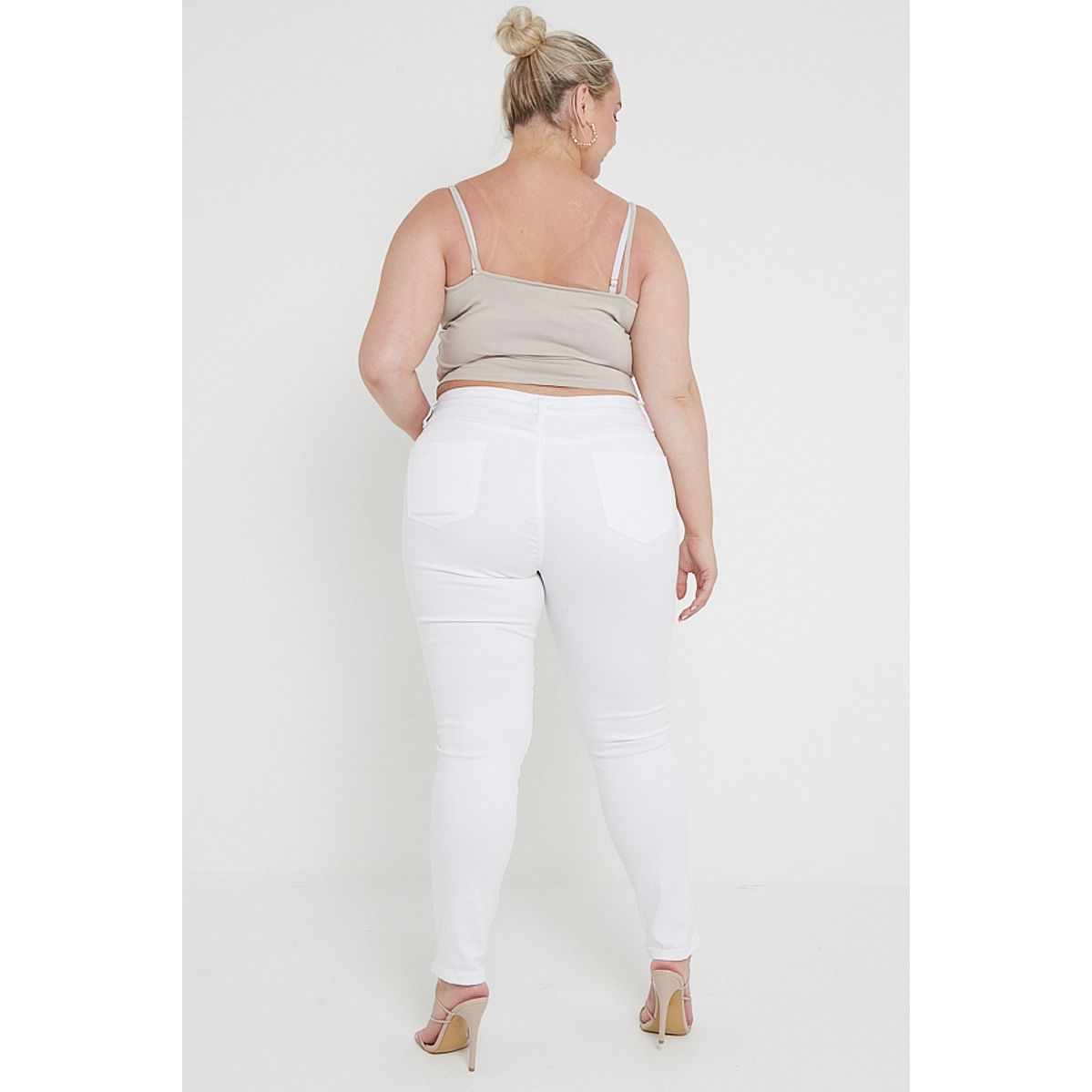 Plus Size White Skinny Denim Sequin Embellished Detail Jeans With