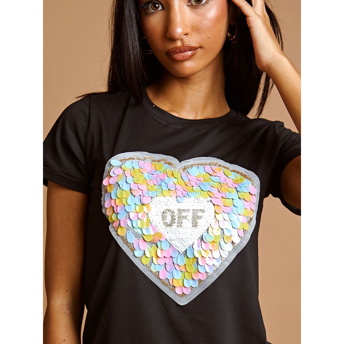Sequin heart t shirt top
