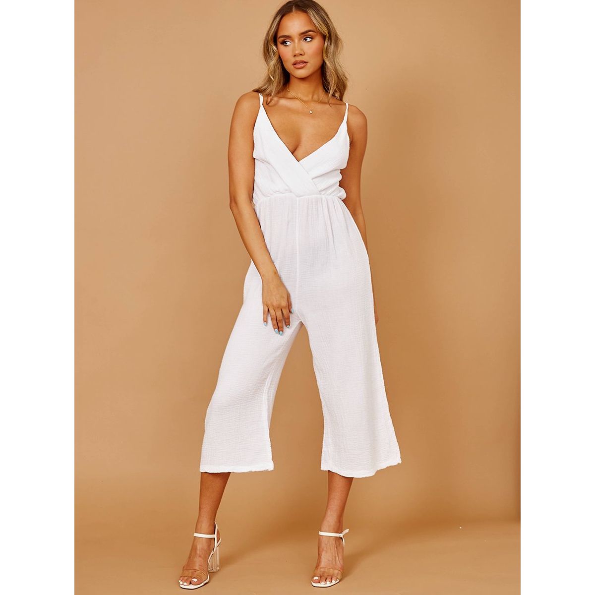 Crinkled Wrap Front Cami Culotte Jumpsuit Go Wholesale