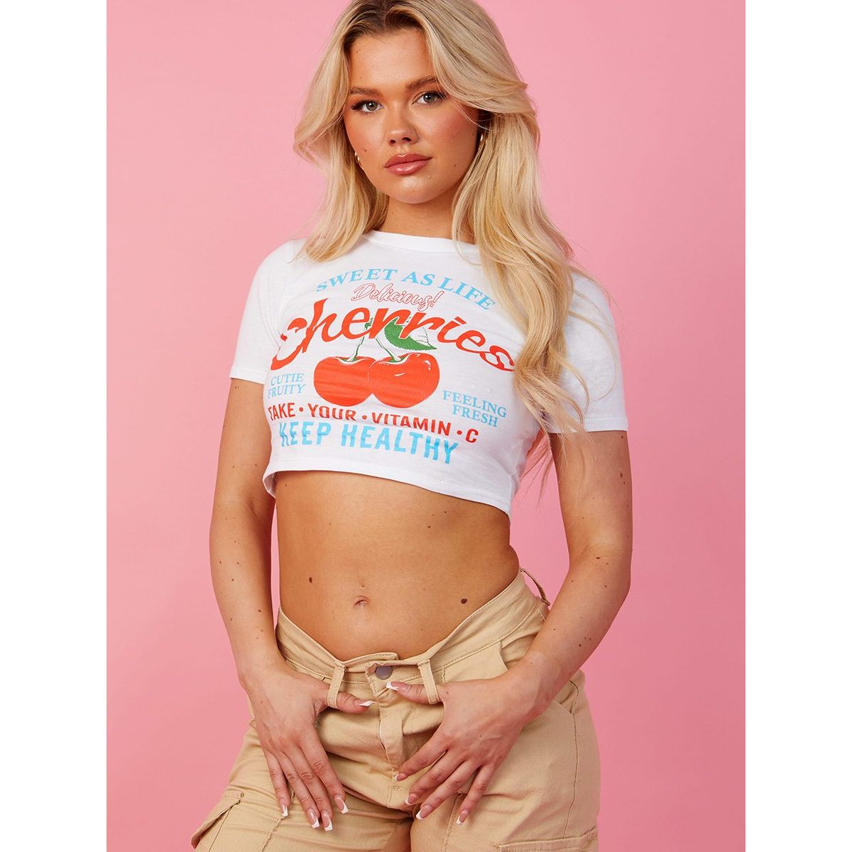 Slogan & Cherry Graphic Crop Top | Go Wholesale