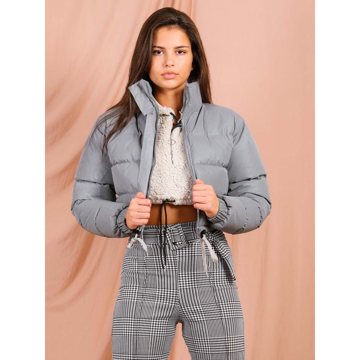 Cropped reflective puffer jacket cheap