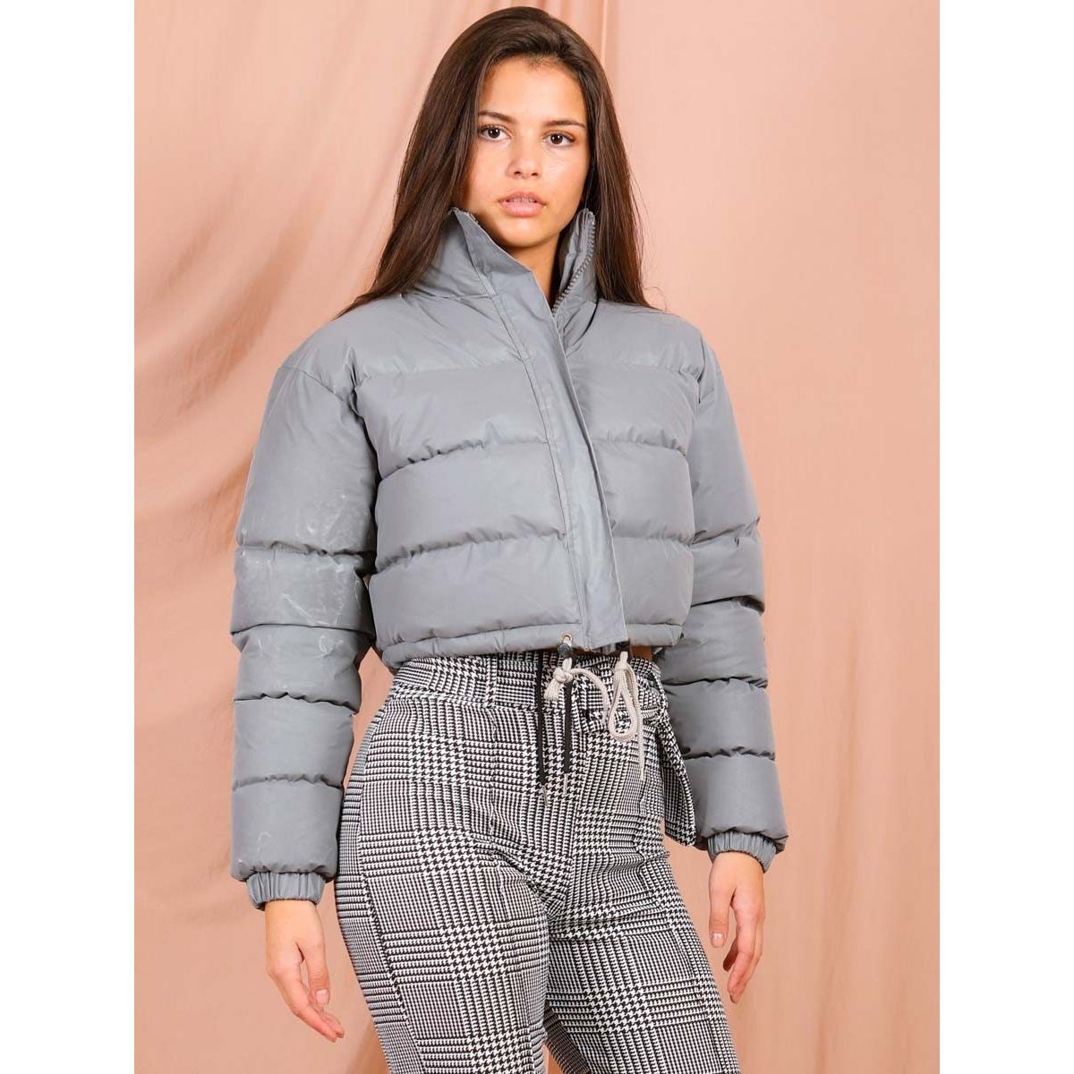 Reflective Cropped Puffer Jacket Go Wholesale