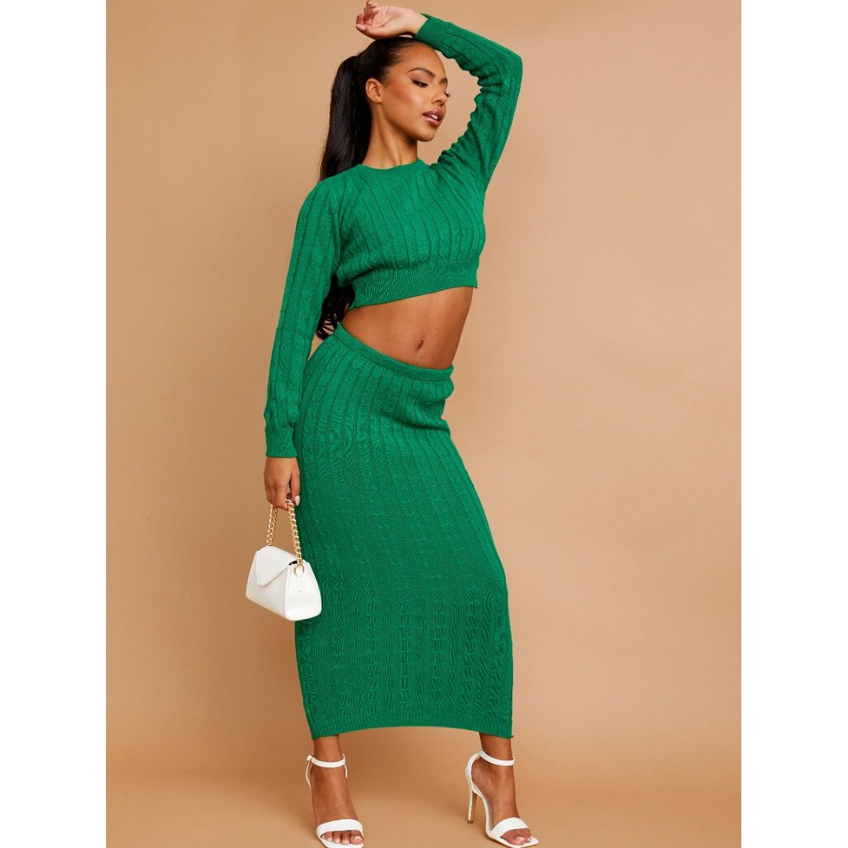 Cable knit crop sweater and skirt set store