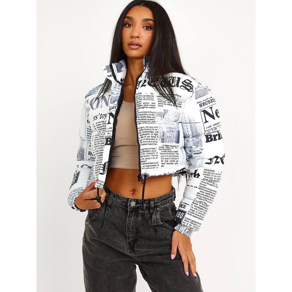 Women's newspaper print jacket top