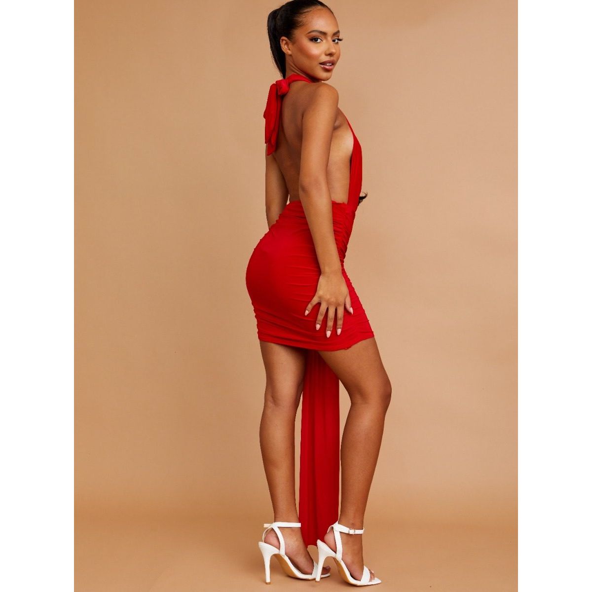 Halter cowl neck dress deals