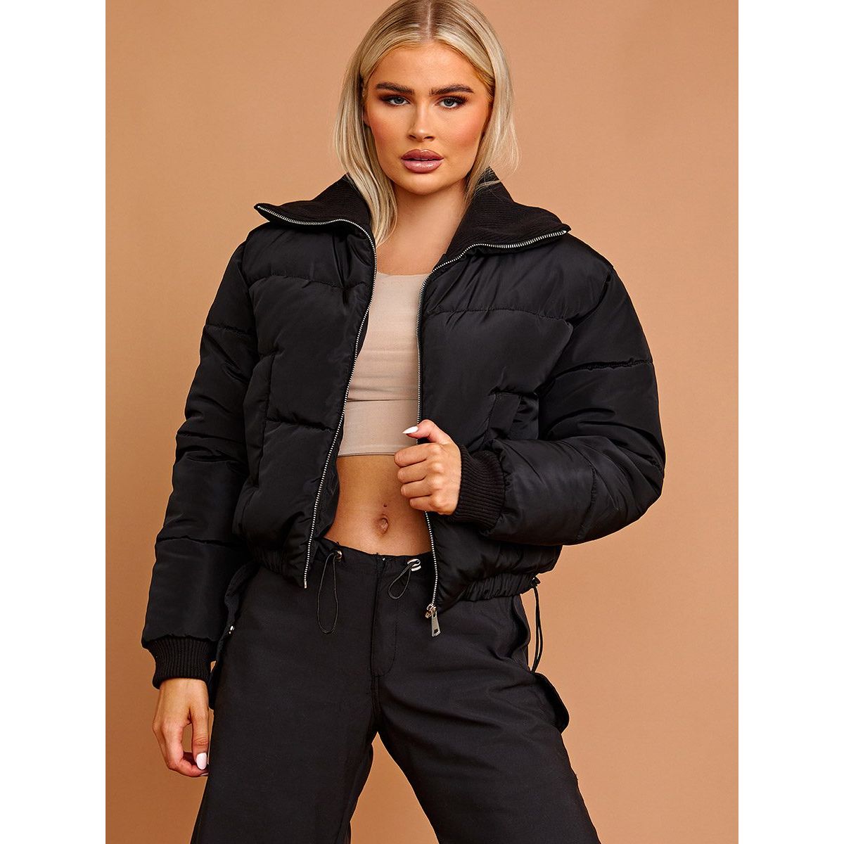 Ribbed collar jacket sale