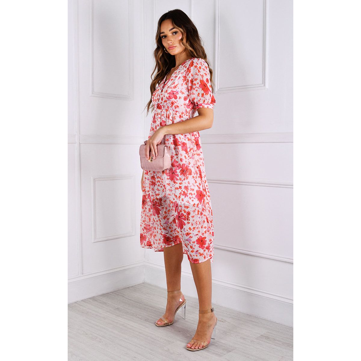 Sleeve Floaty Printed Midi Dress Go Wholesale