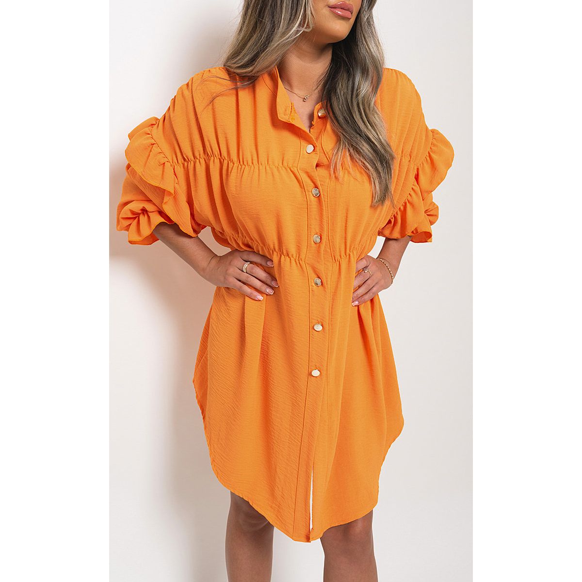 Down Ruffle Sleeve Mini Dress Go Wholesale