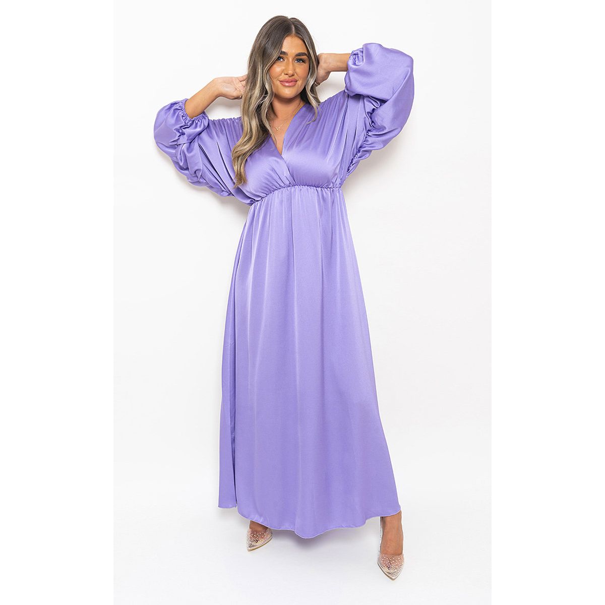 Sleeve Satin Maxi Dress Go Wholesale
