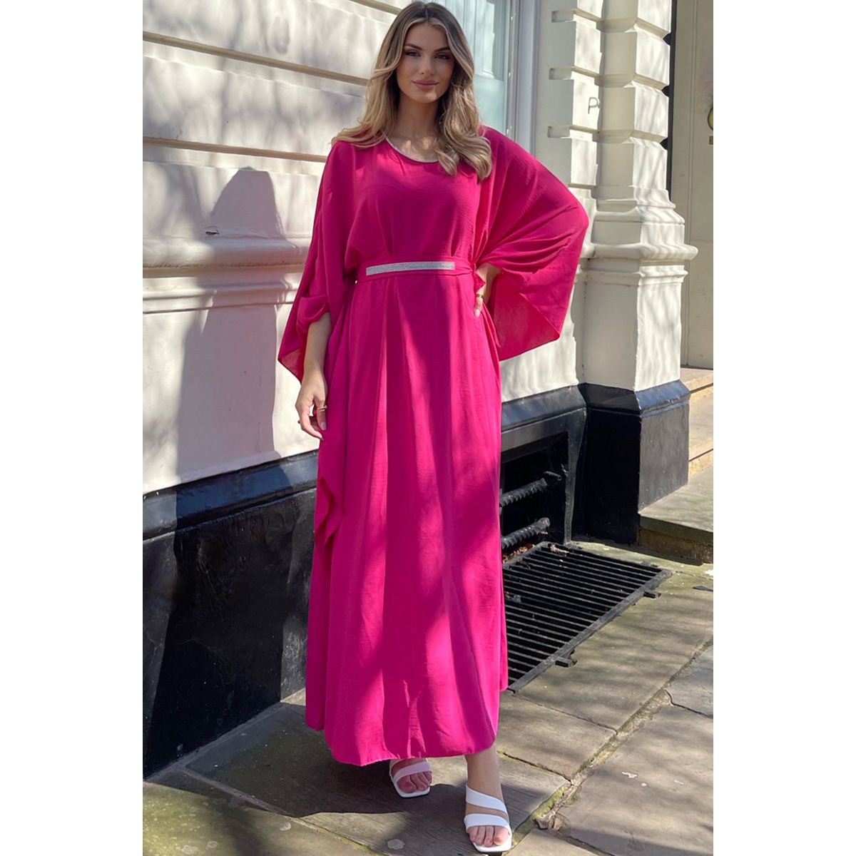 HOT PINK EMBELLISHED BELTED KAFTAN MAXI DRESS Go Wholesale