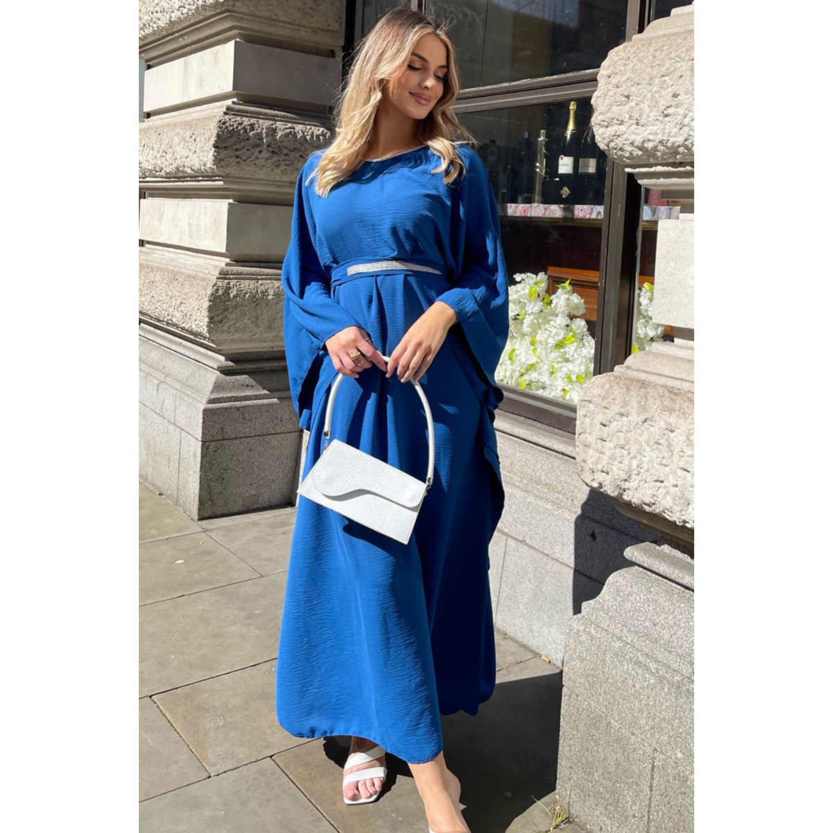 ROYAL BLUE EMBELLISHED BELTED KAFTAN MAXI DRESS Go Wholesale