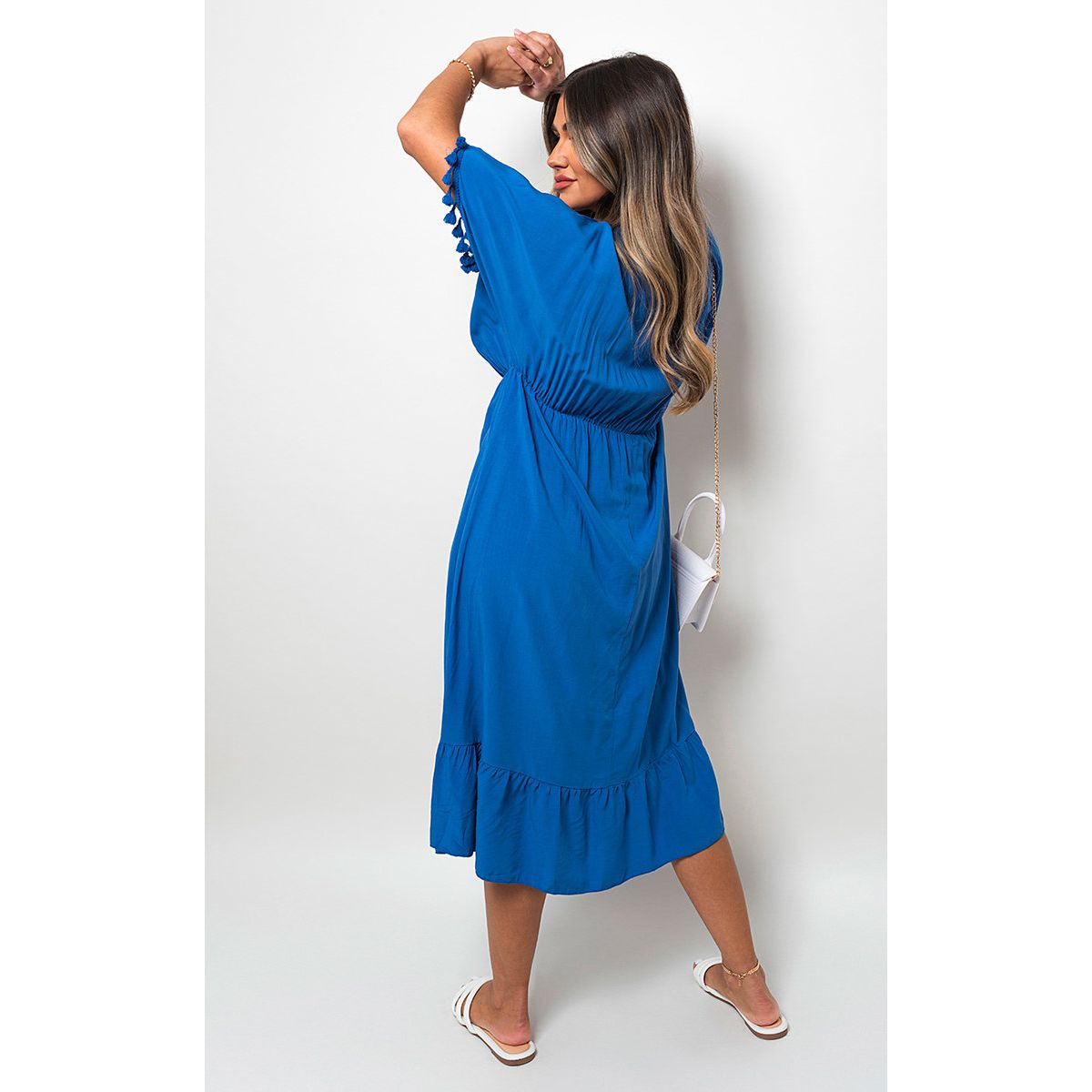 Black strappy tassel shop longline midi dress
