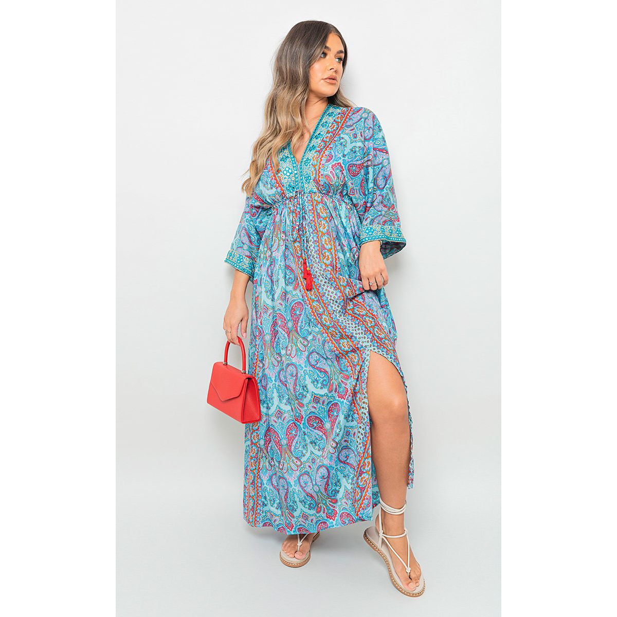 V neck printed maxi hotsell dress