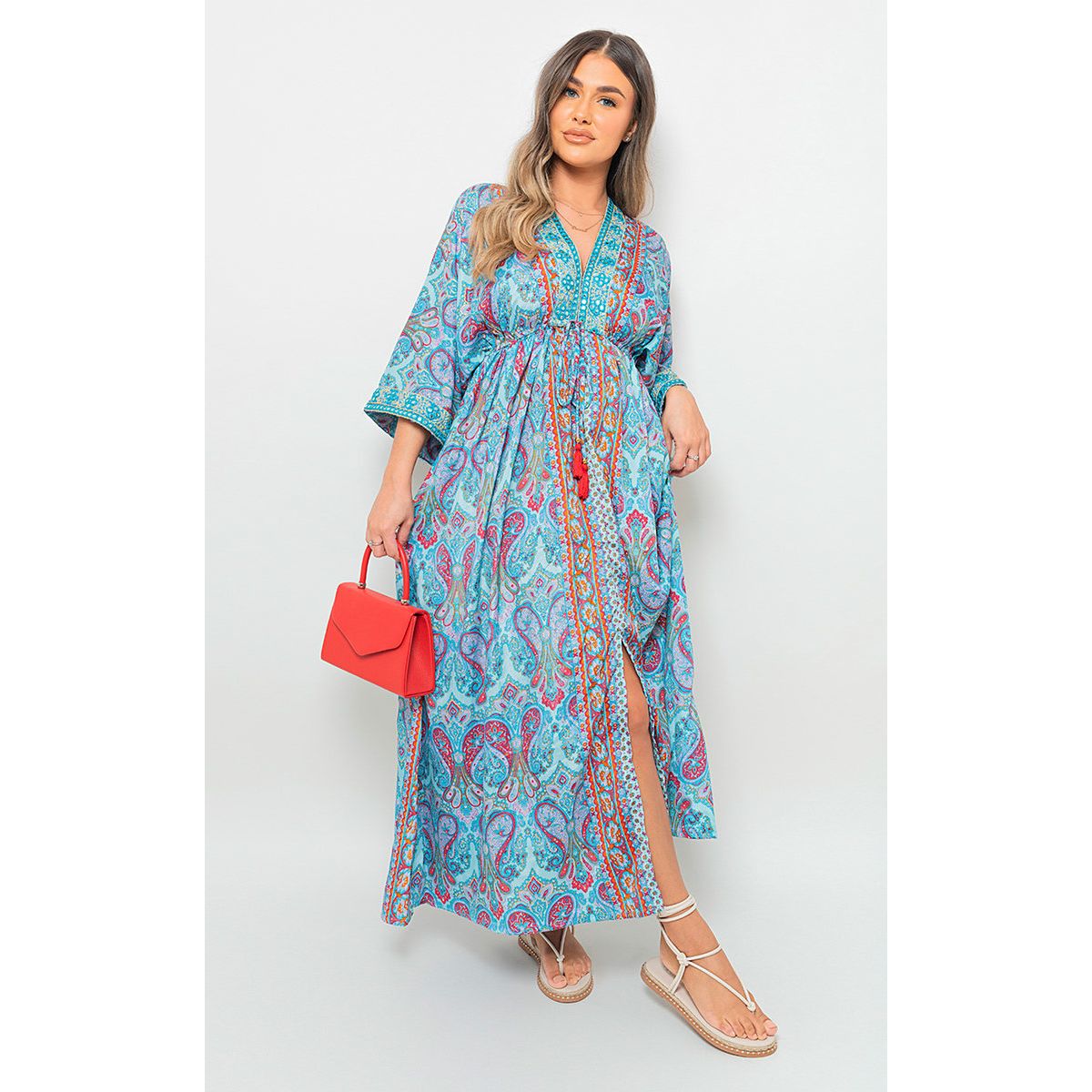 V neck best sale printed maxi dress