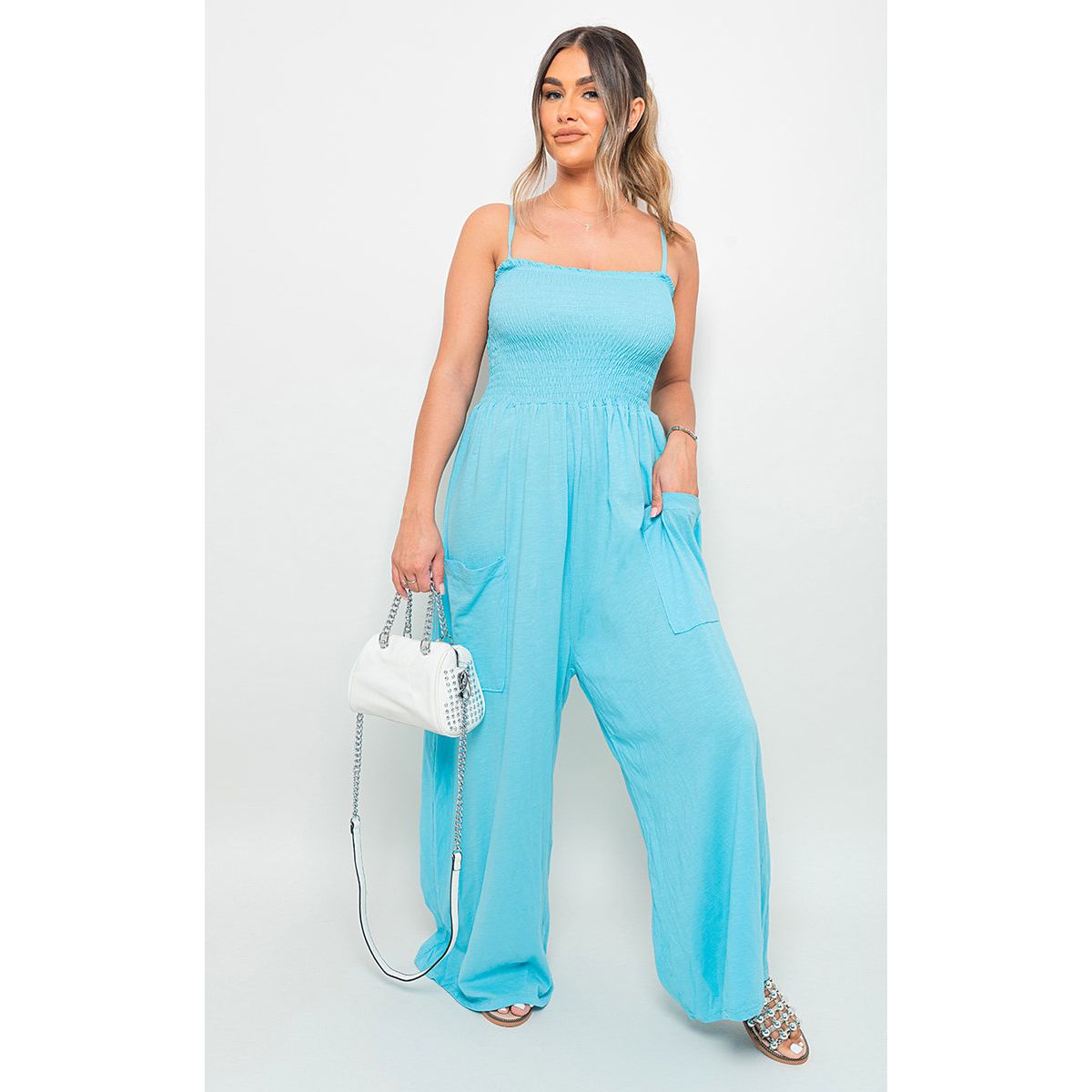 Smocked Flowy Wide Leg Jumpsuit