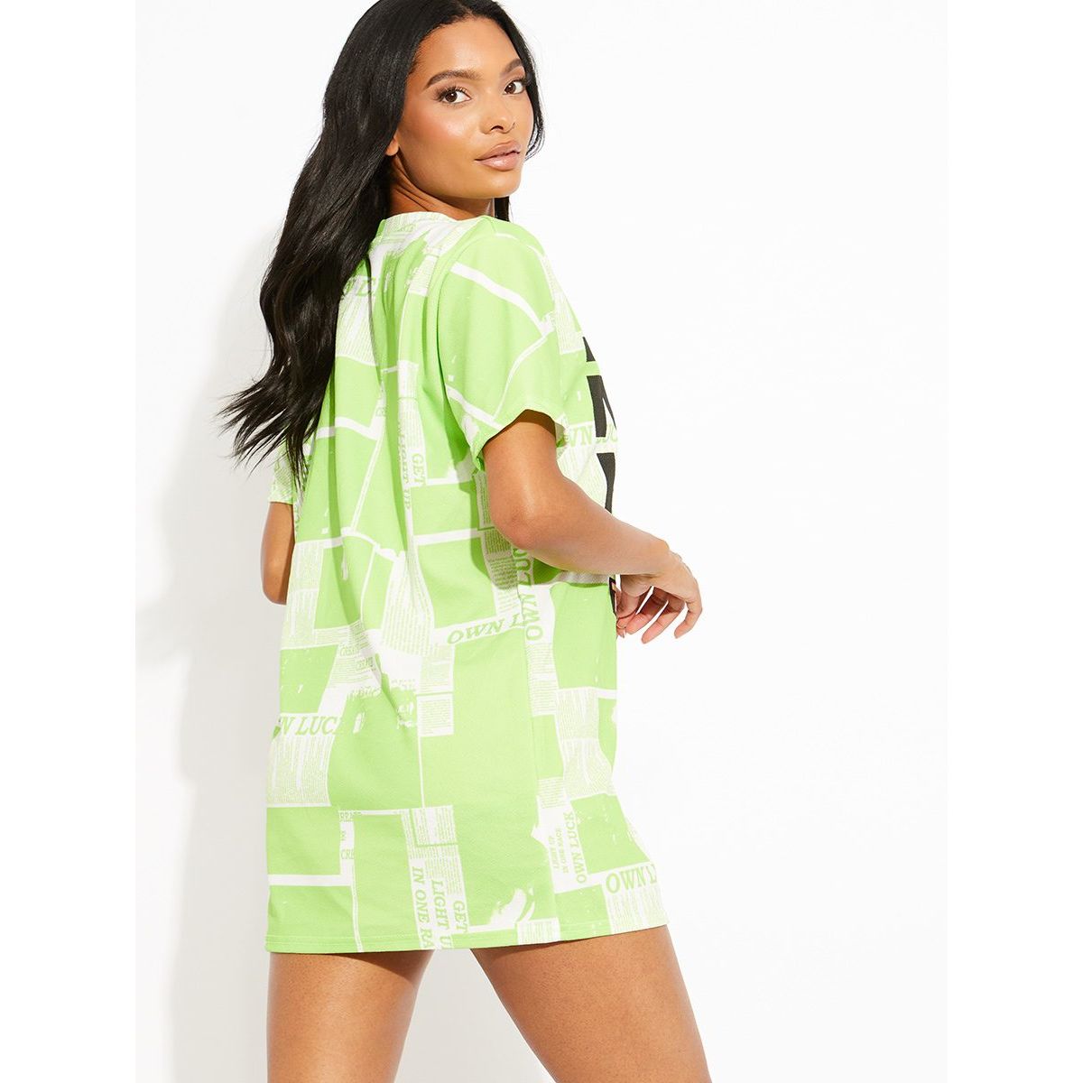 Newspaper Chain Graphic Oversized T Shirt Dress Go Wholesale