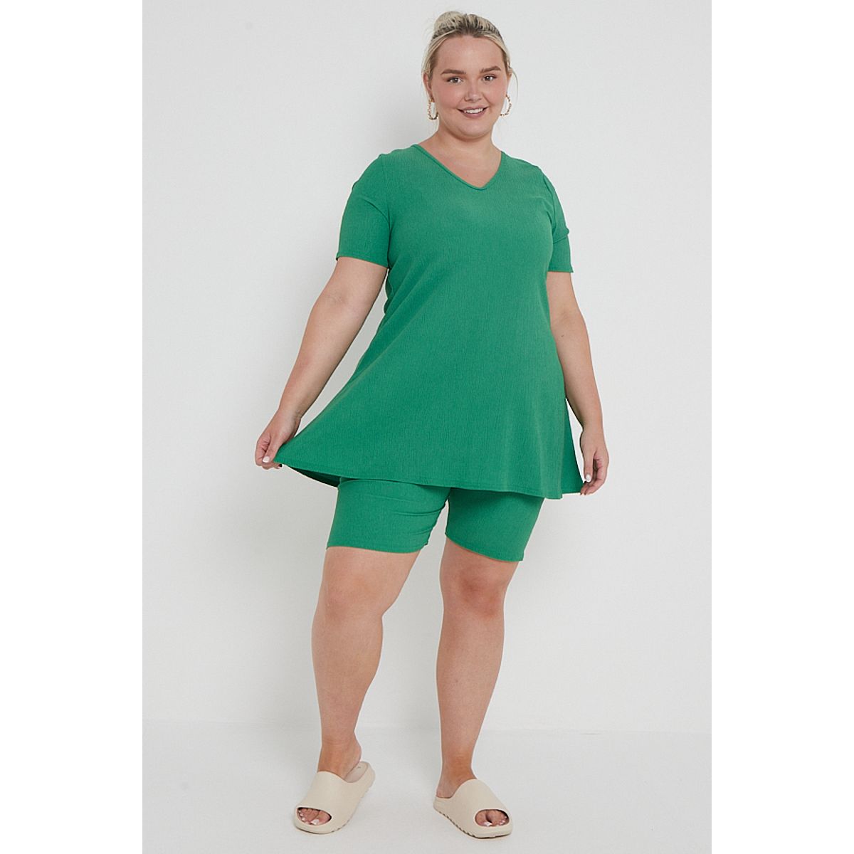 Plus Size Green Two Piece Co Ord Loungewear Set With T Shirt