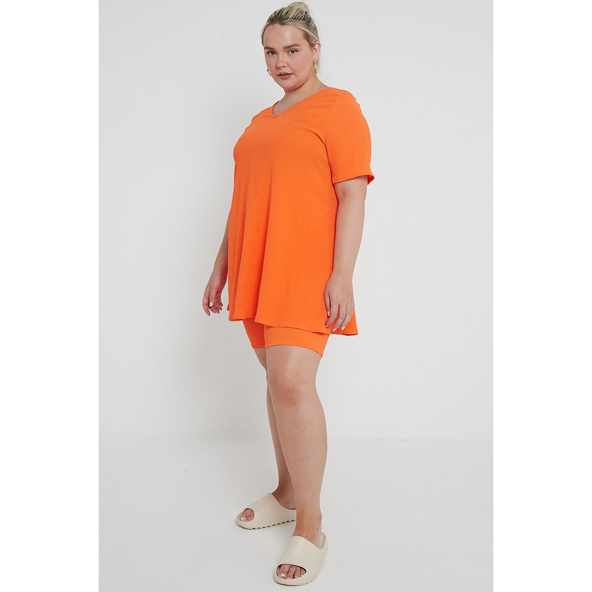 Plus Size Orange Two Piece Co Ord Loungewear Set With T Shirt