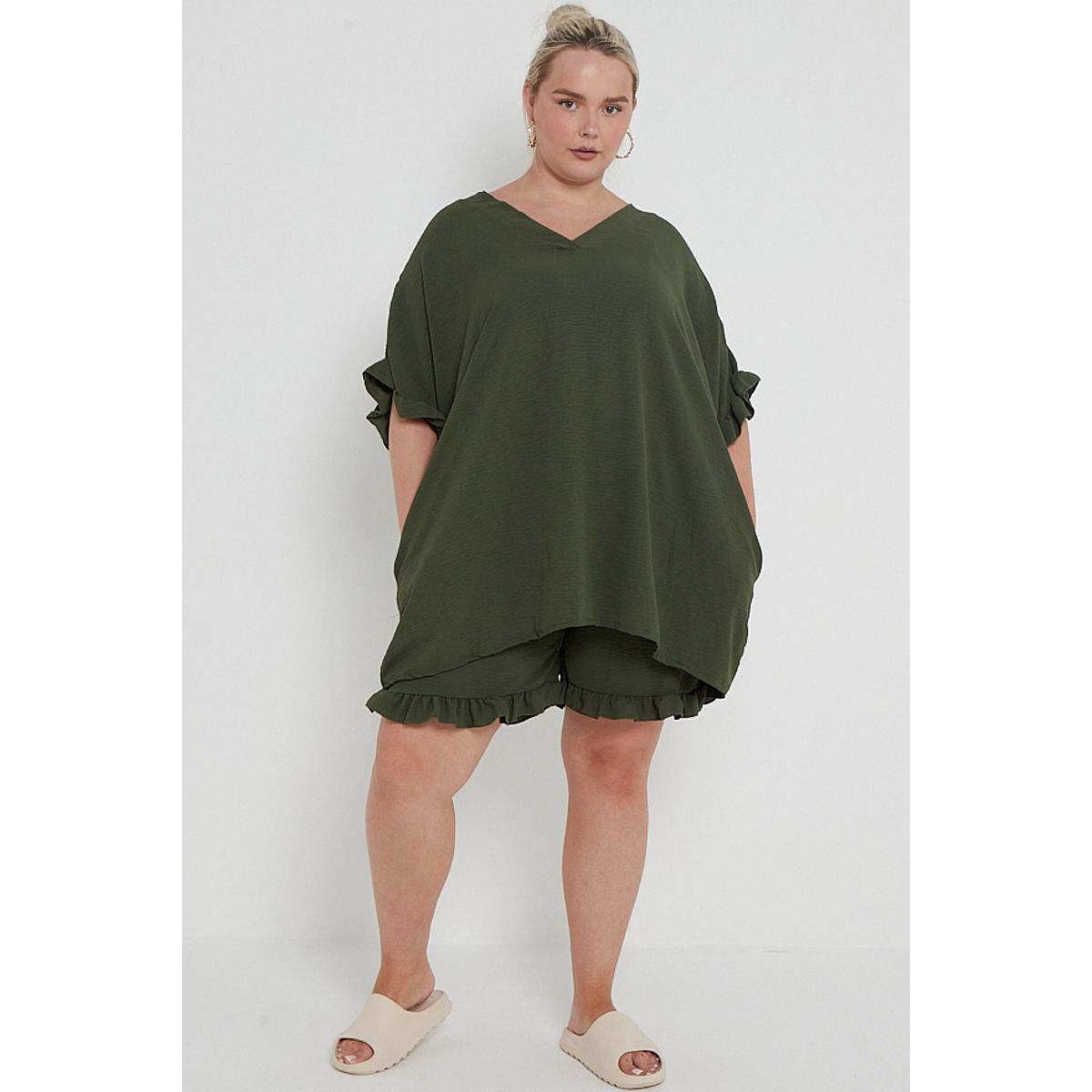 Plus size khaki hotsell top