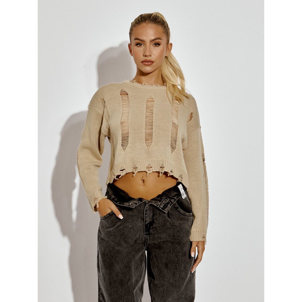 Distressed sweater wholesale top