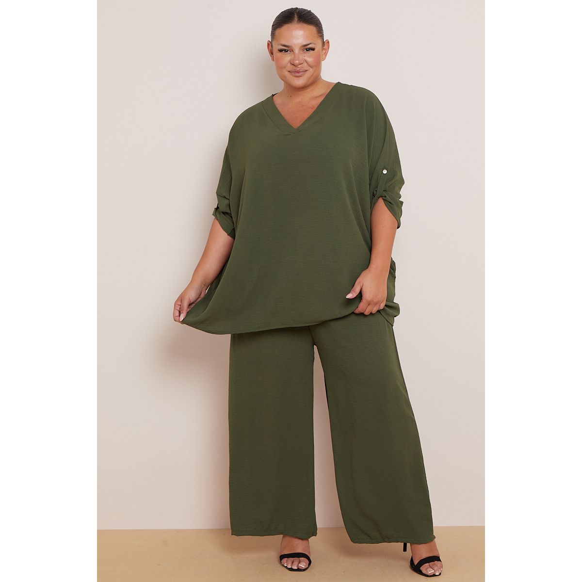 Plus size khaki discount trousers