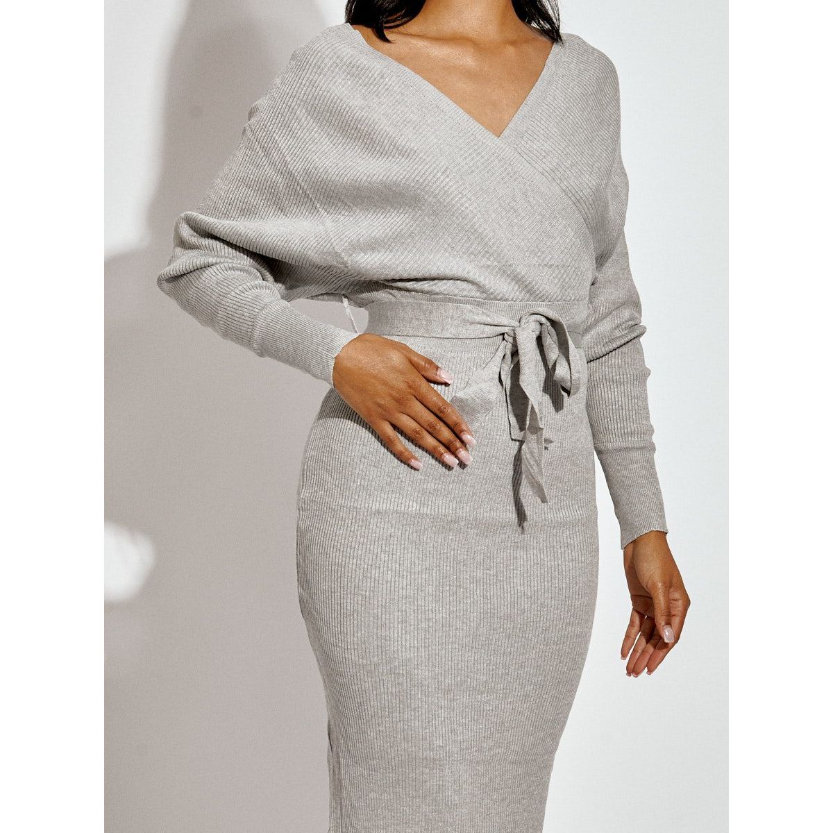 Grey knit wrap dress sale