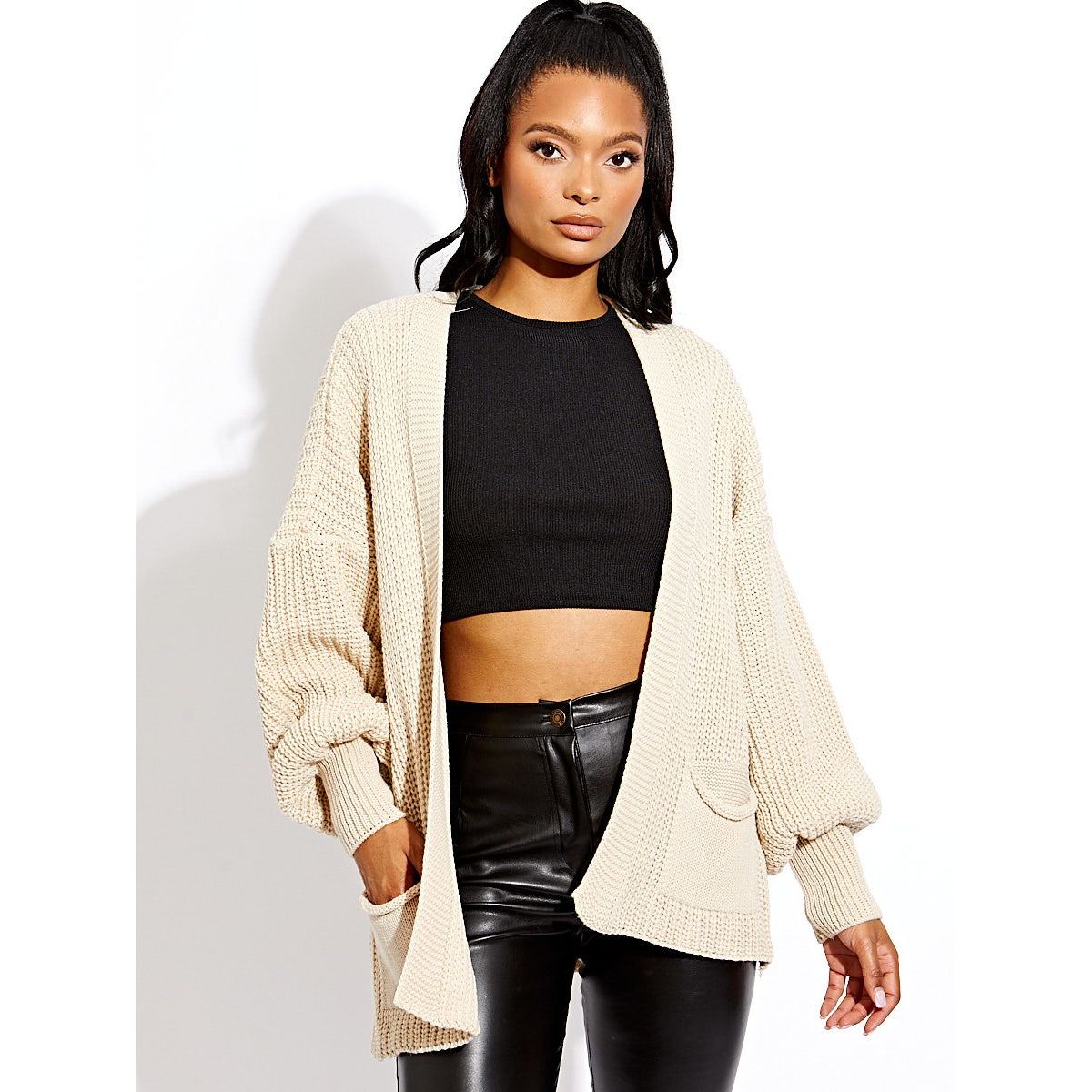 Oversize balloon sleeve knit cardigan deals