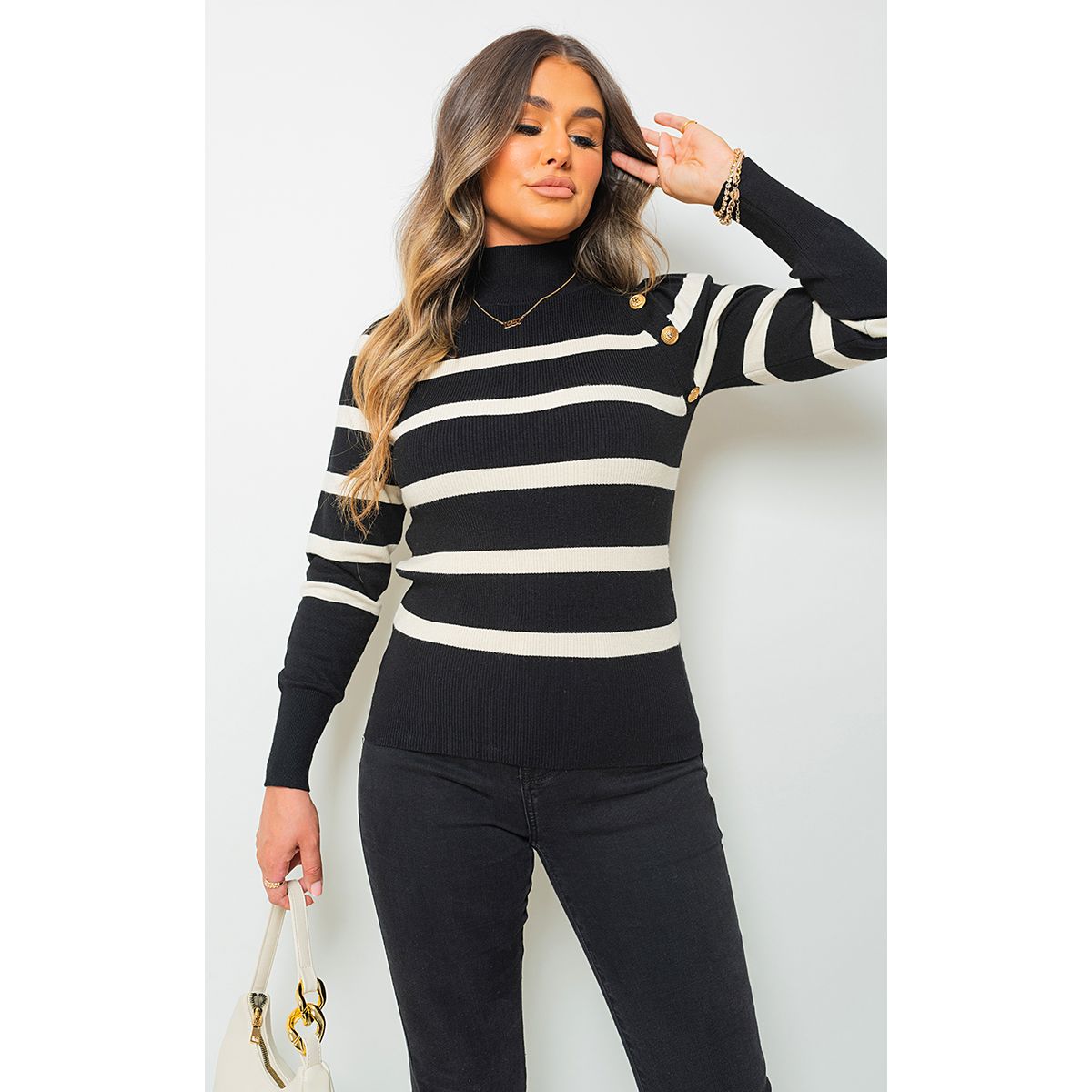 Striped turtleneck sales top