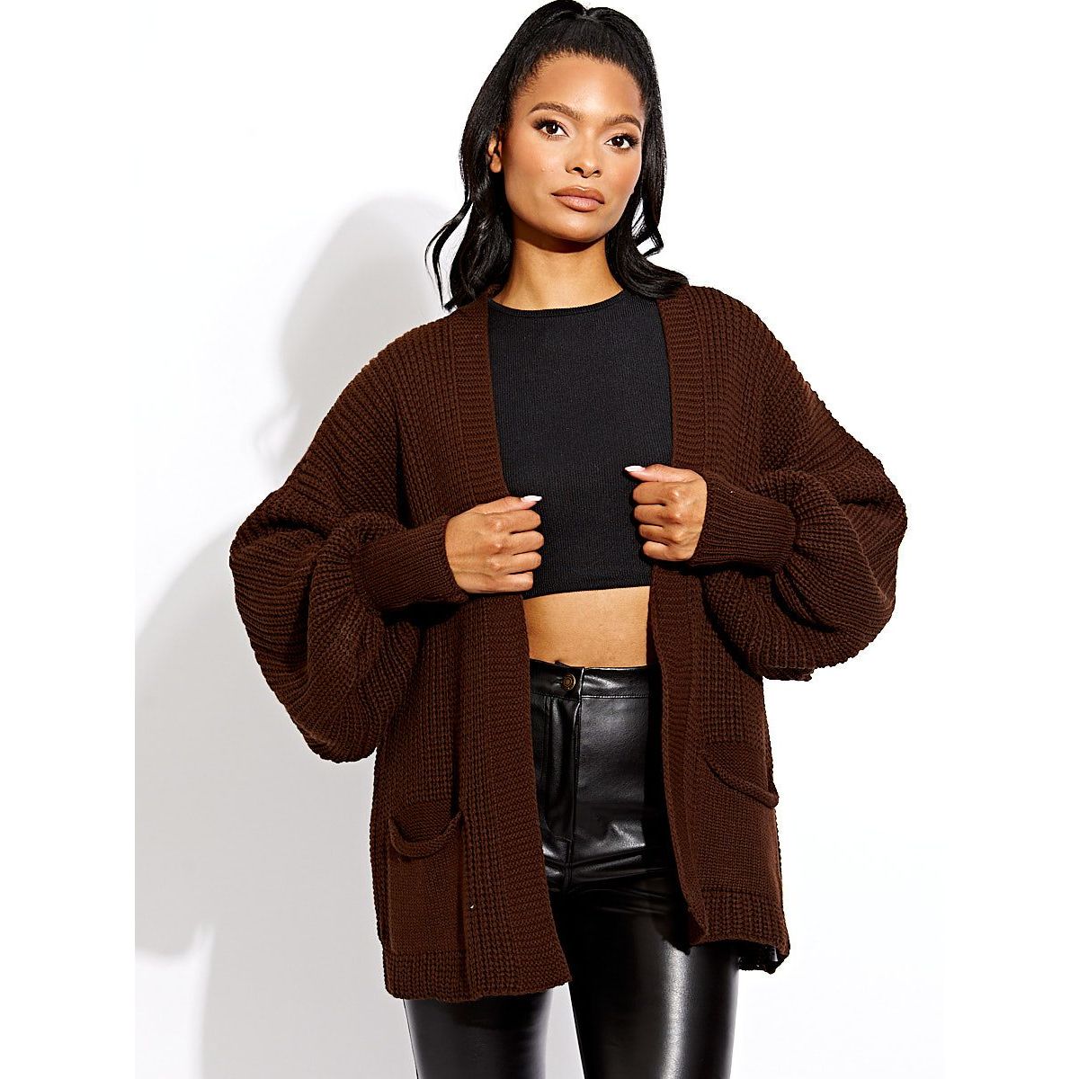 Waist Length Balloon Sleeve Knitted Cardigan Go Wholesale