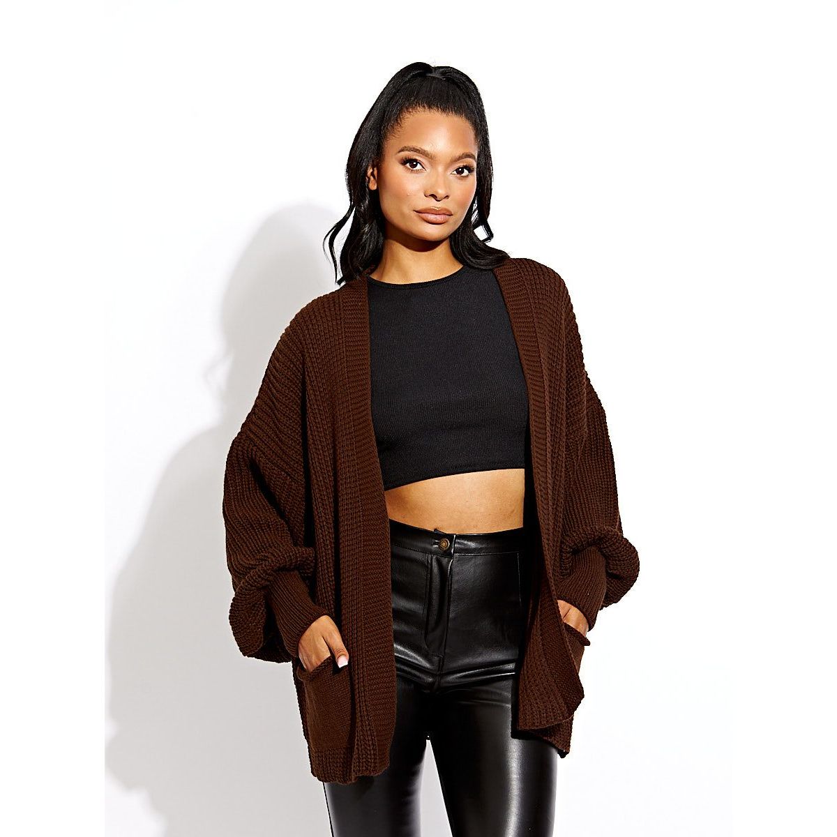 Oversize balloon 2025 sleeve knit cardigan