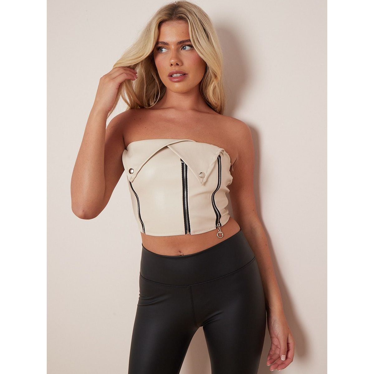 Leather bandeau crop top sales