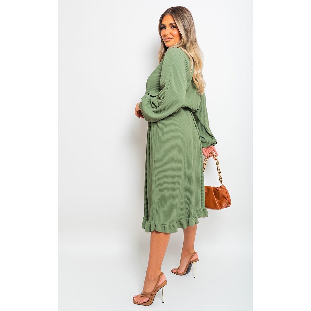 Frill Button Tie Waist Midi Dress Go Wholesale