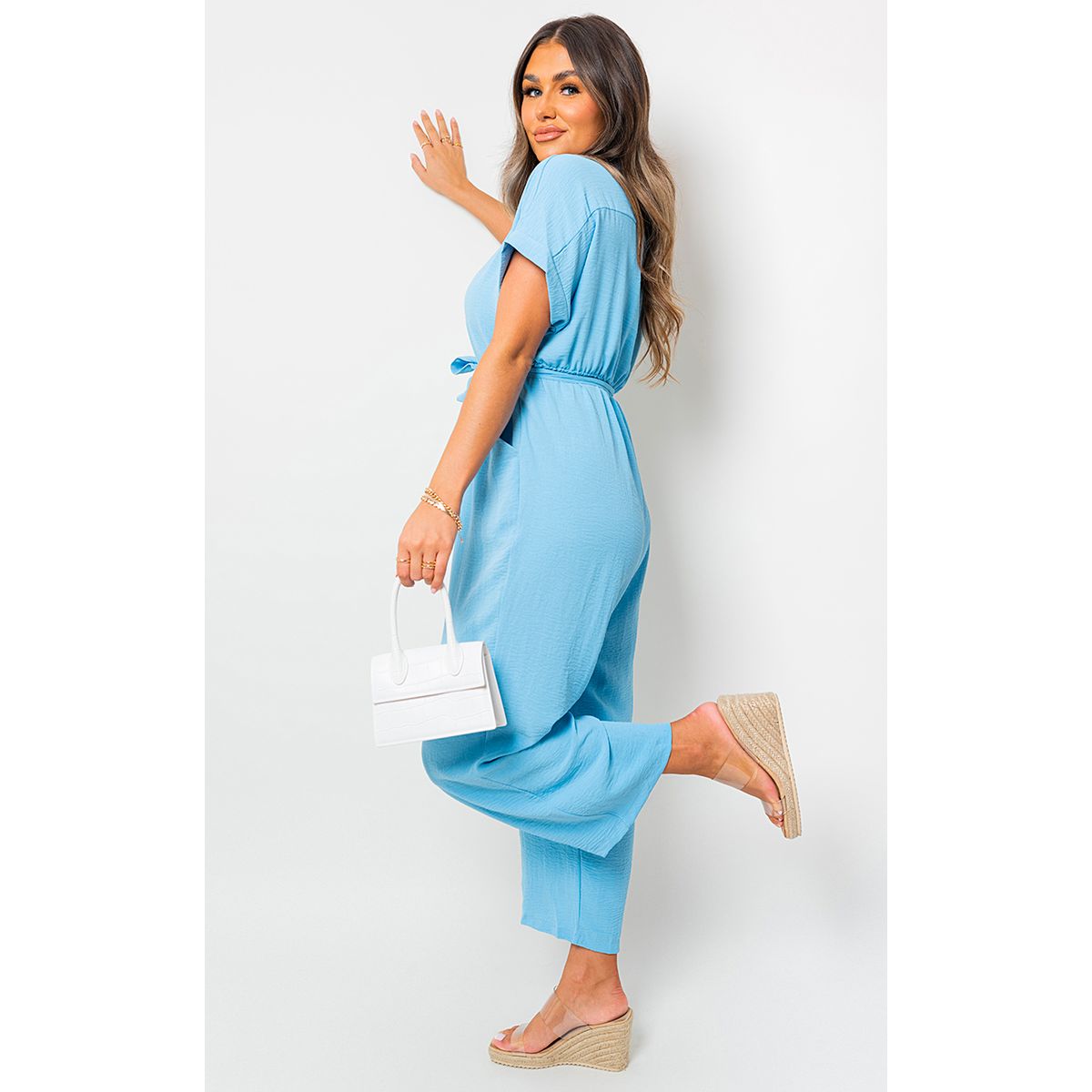 Tie Waist Short Sleeve Jumpsuit Go Wholesale