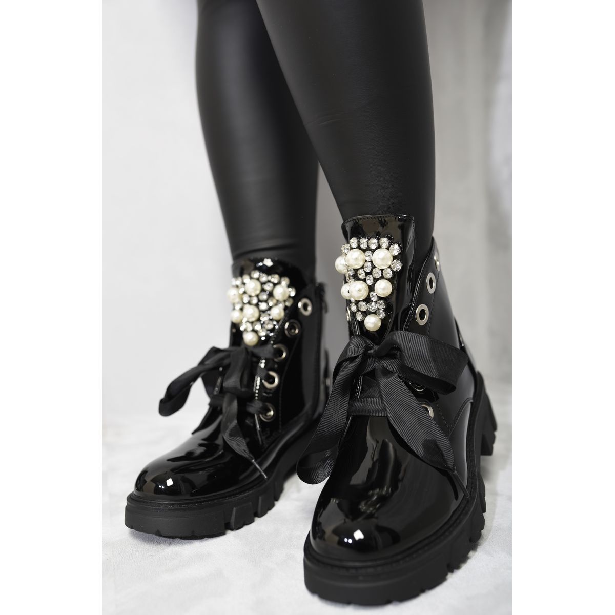 Rhinestone Lace up Round Toe Ankle Boots Go Wholesale