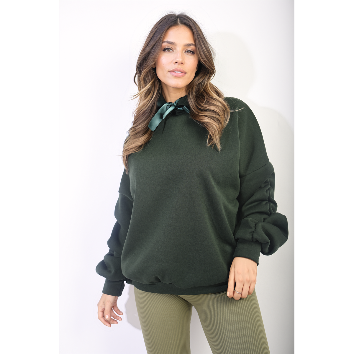 Oversized ruched sleeve hoodie best sale