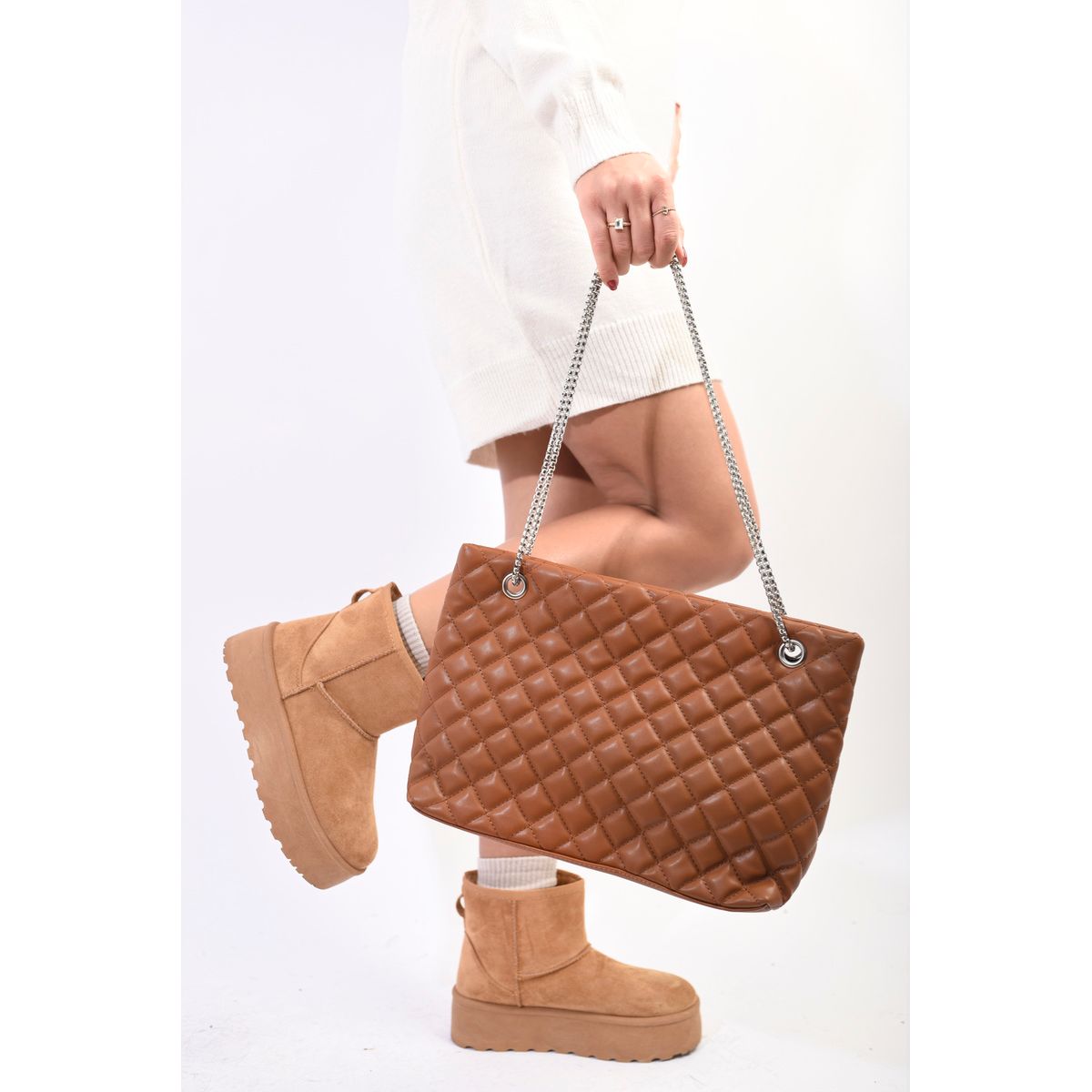 Leather Shoulder Bag with Metal Chain Strap Go Wholesale