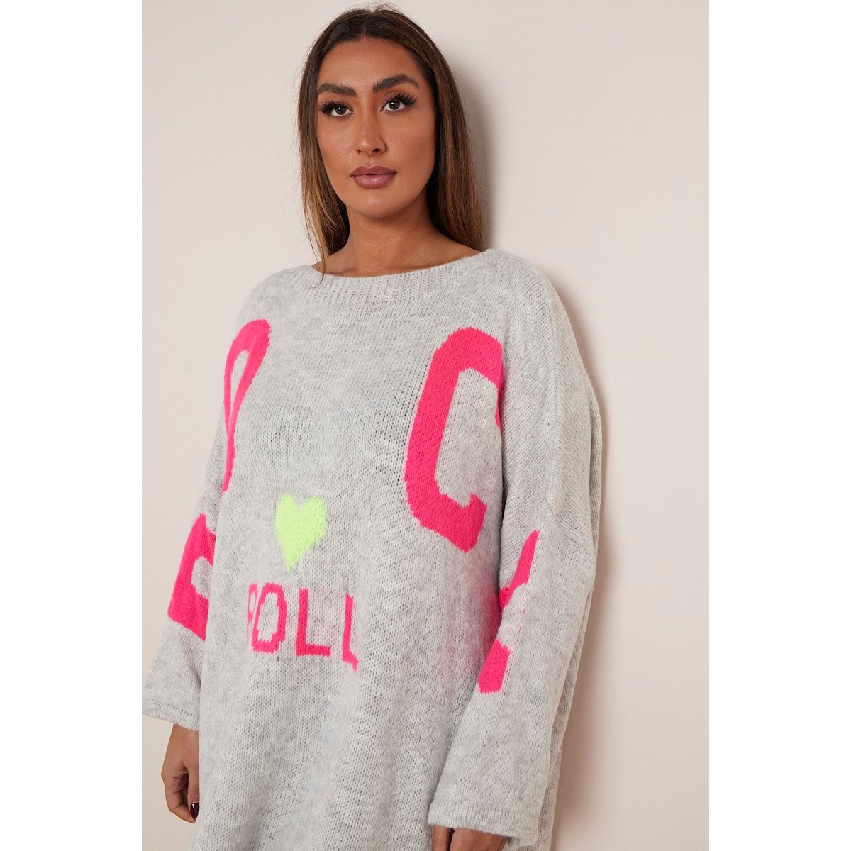 Plus Size Grey Rock Roll Heart Slogan Jumper x 5 Go Wholesale