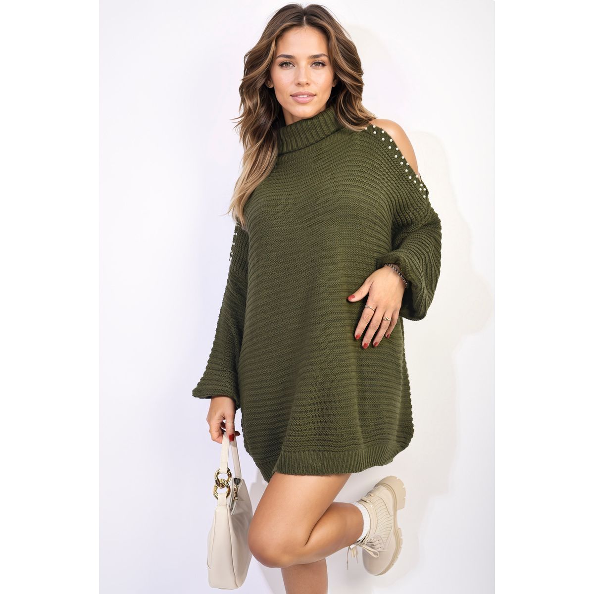 Neck Oversized Open Shoulder Long Sleeve Knitted Jumper Go Wholesale