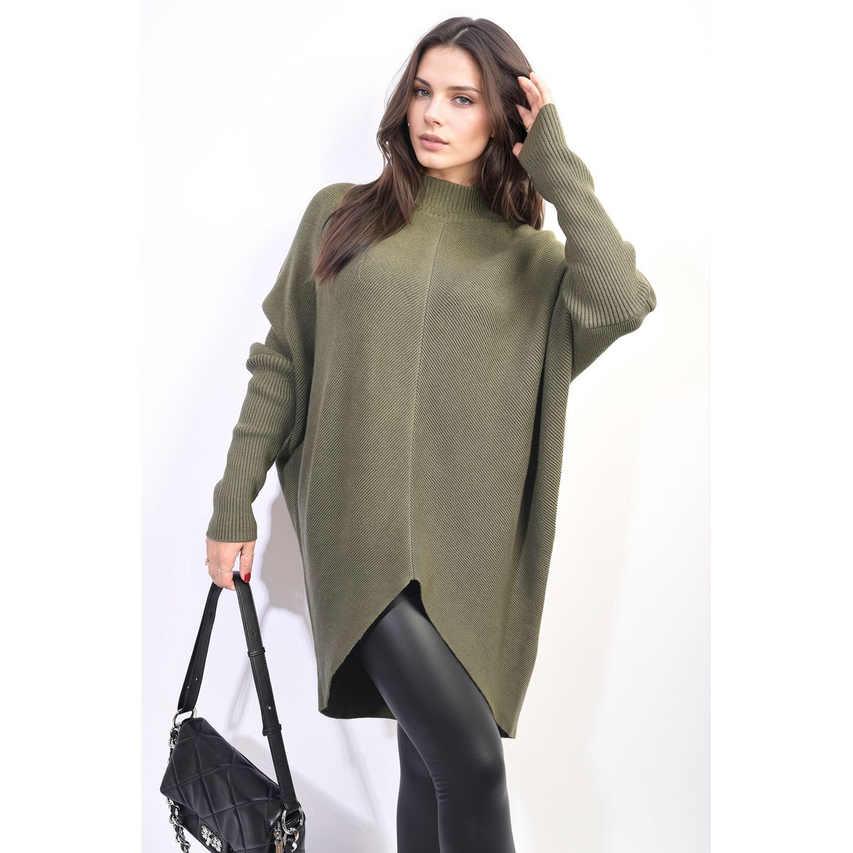 Neck Longline Knitted Jumper Go Wholesale