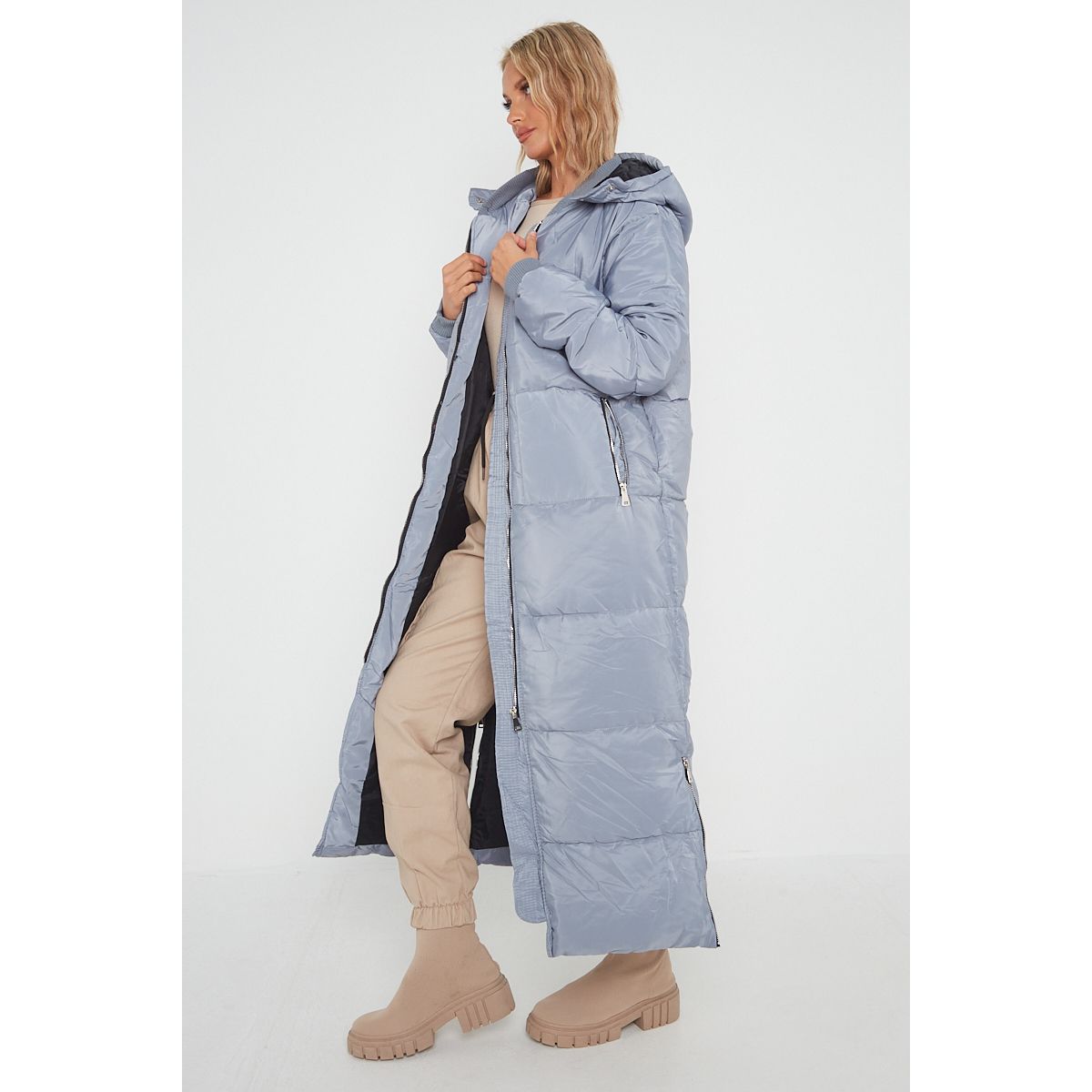 Hooded maxi puffer coat discount