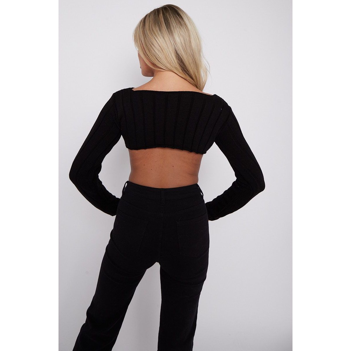 Ribbed knit crop top long sleeve on sale