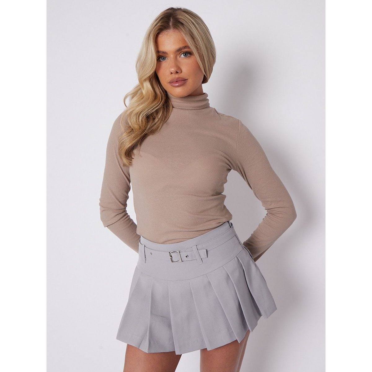 Pleated Mini Plain Tennis Skort With Belt Go Wholesale